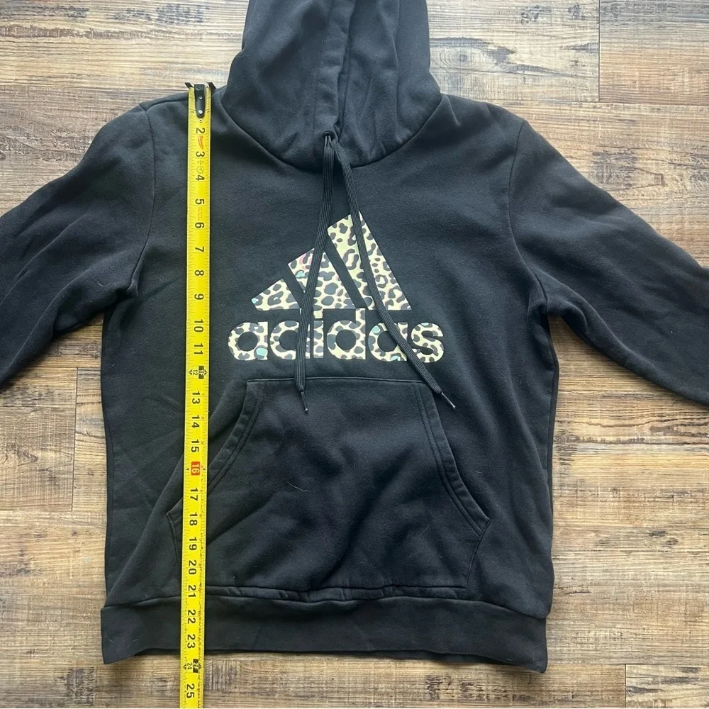 Adidas Girls Black Hoodie Sweatshirt Cheetah Print Logo Size Large - Picture 4 of 7